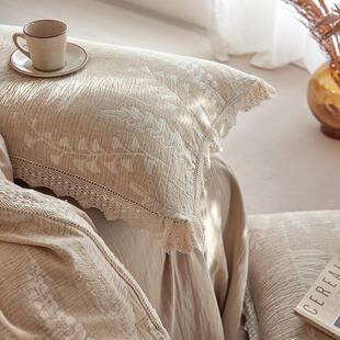 A类高端中古风提花棉麻枕套亚麻简约枕头套48x74cm不含芯2025新款