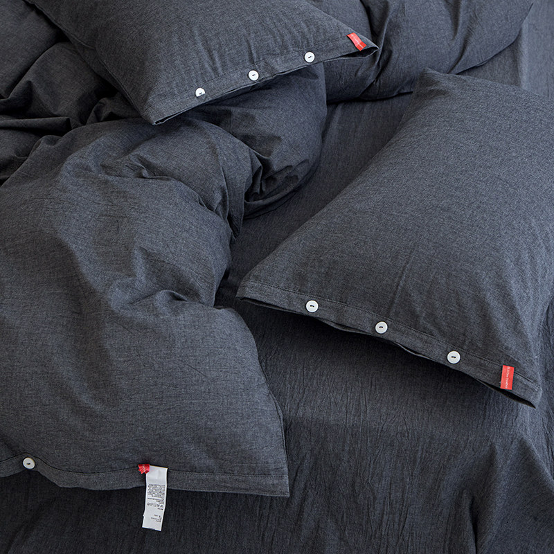 A类全棉色织水洗棉四件套纯棉纽扣纯色被套床单床笠民宿床品