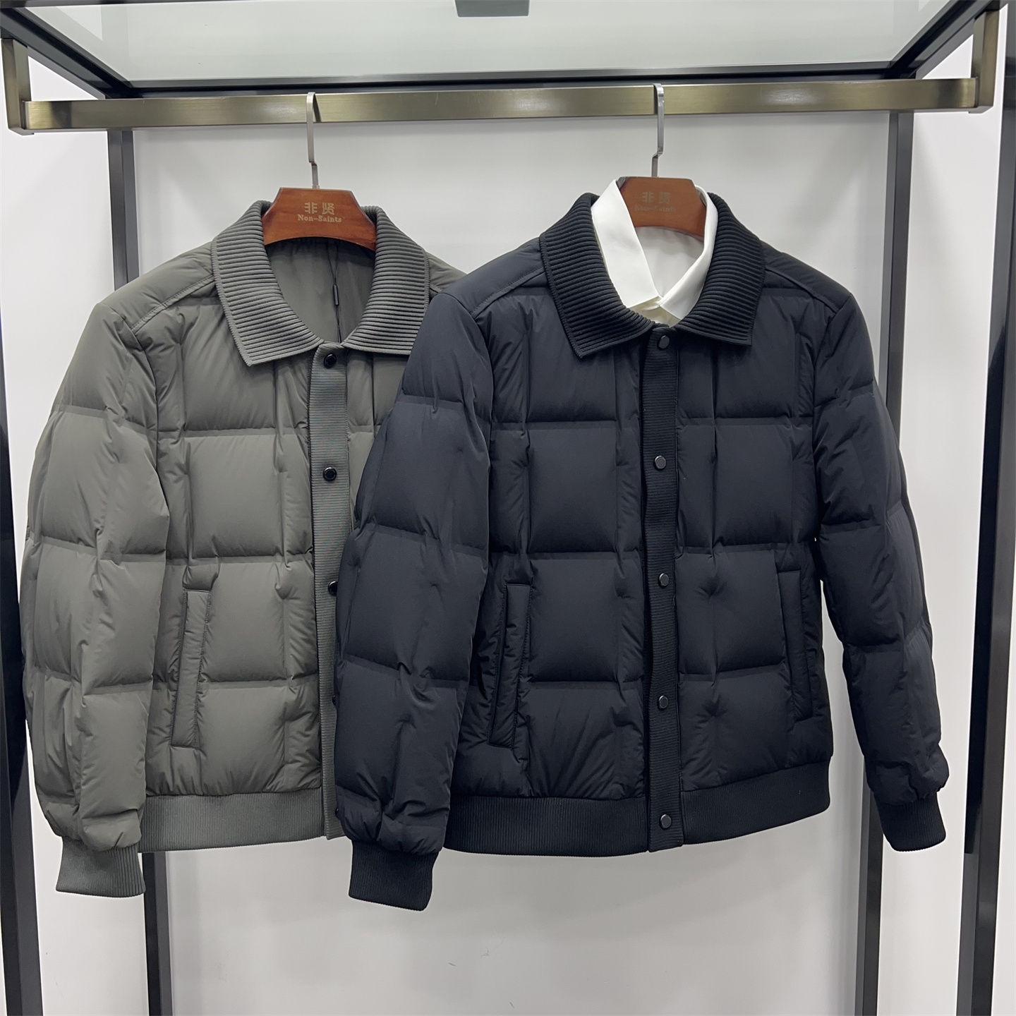 非贤25年冬季新款针织翻领羽绒服