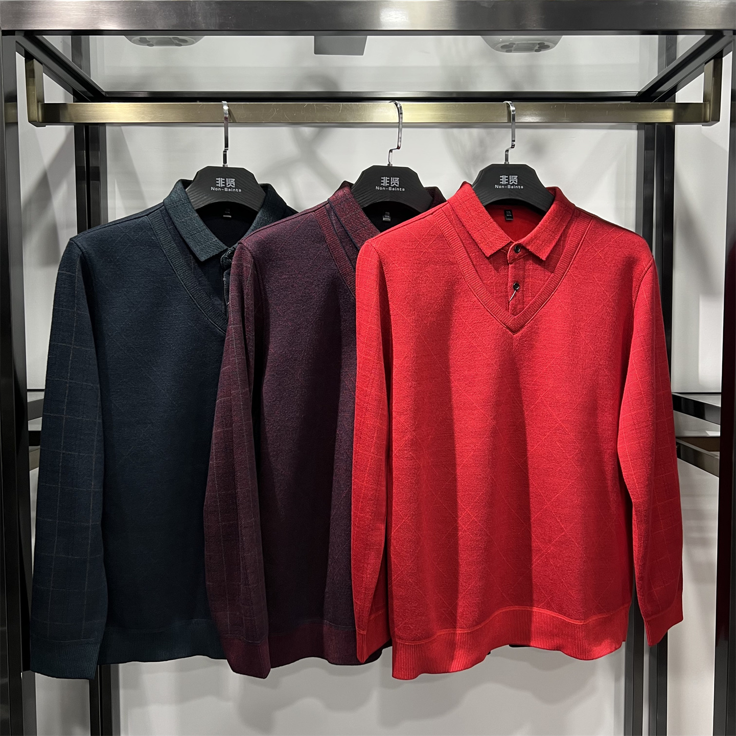 假两件男毛衫中老年衬衫领