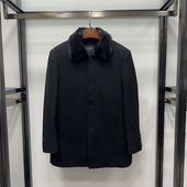 特价 品质水貂毛领兔毛内胆羊毛大衣系扣黑色中长秋冬毛呢外套非贤