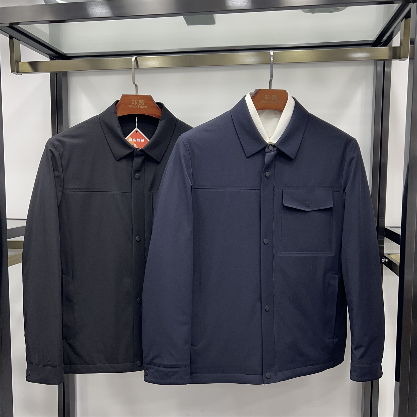 非贤鹅绒服男薄款25年秋冬新品翻领短款拉链按扣商务休闲羽绒外套