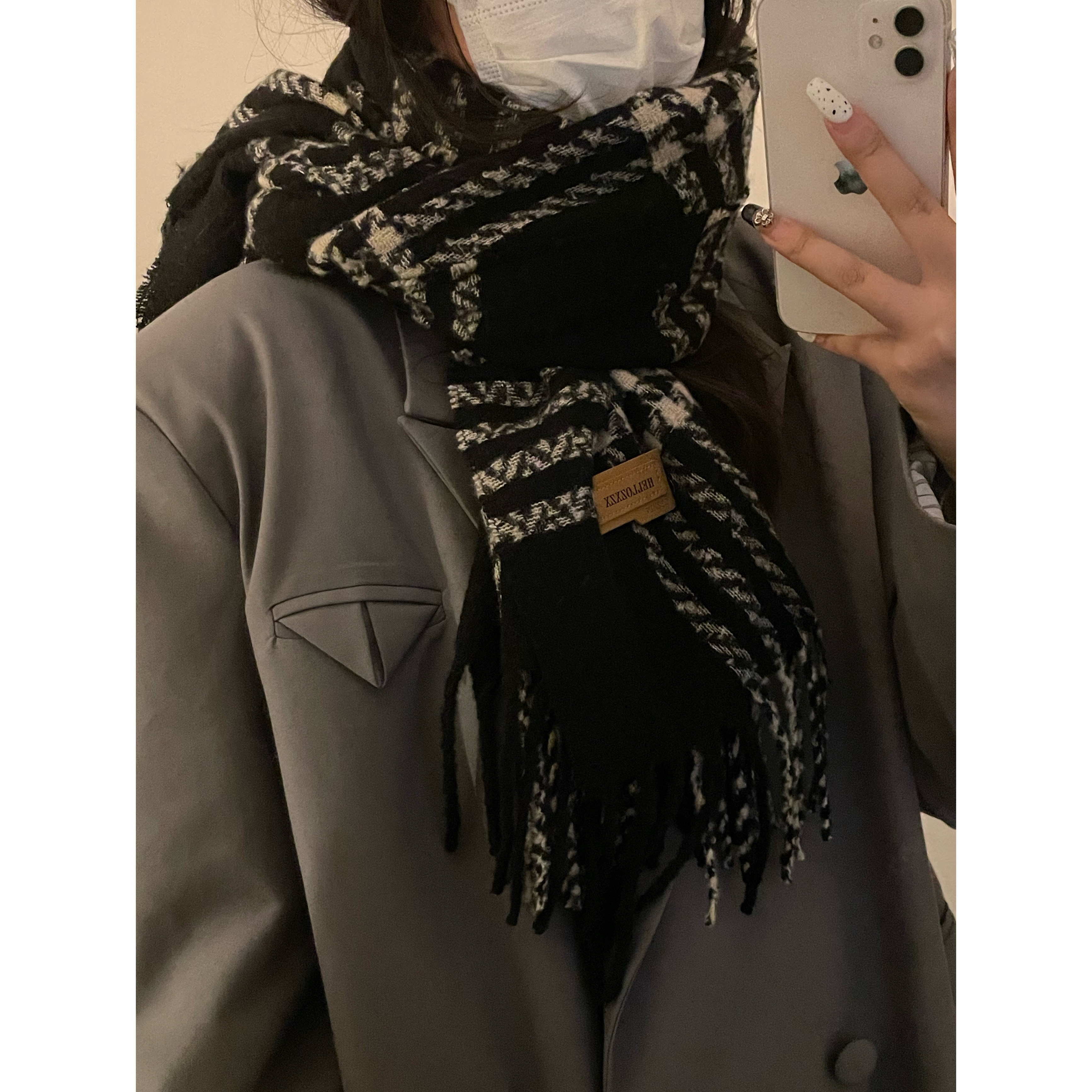 格子细条纹流苏围巾长披肩仿羊绒