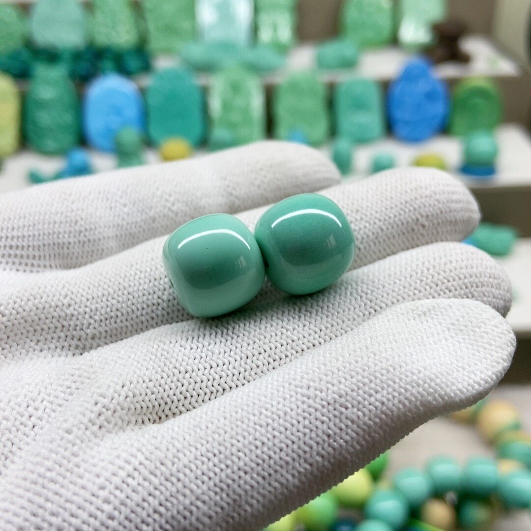 精品14mm瓷釉级果冻绿一对