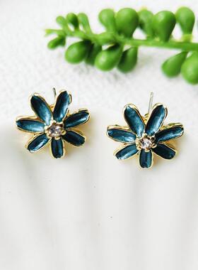 银针清新可爱耳饰雏菊耳钉少女心绿花朵耳环无耳洞耳夹C156