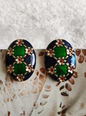 银针复古宫廷风耳饰红绿色耳钉撞色设计感耳环早春新款耳饰606