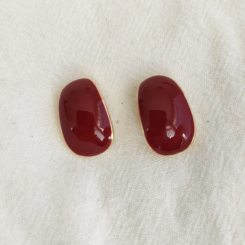 法式复古酒红相思豆耳钉