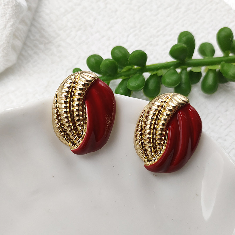 高级感酒红色珐琅耳钉精致i轻奢简约冷淡风耳环无耳洞耳夹B848,饰品/流行首饰/时尚饰品新,耳钉,淘宝优惠券,粉丝福利购,淘宝优惠卷