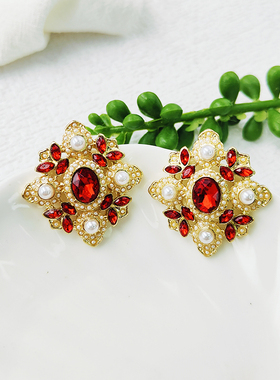 复古耳环宫廷法式耳钉高级感红色轻奢气质大气设计耳饰女C062