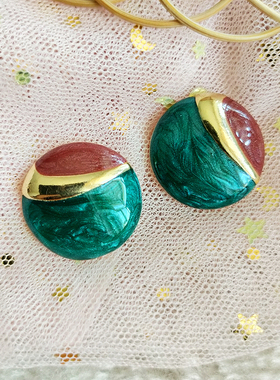 复古耳环高级感时尚滴釉撞色百搭圆形中古耳饰个性耳钉女B321