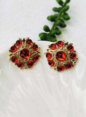 红色宝石银针欧美跨境宫廷风耳饰迷你太阳花耳环个性耳钉C003