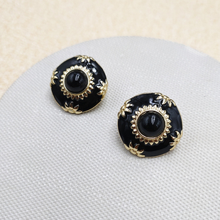vintage复古黑色珐琅小众耳钉银针日常优雅西洋耳环无耳洞B887