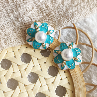 法式 复古耳钉气质宫廷风彩色滴油珍珠花银针耳环耳饰女B059