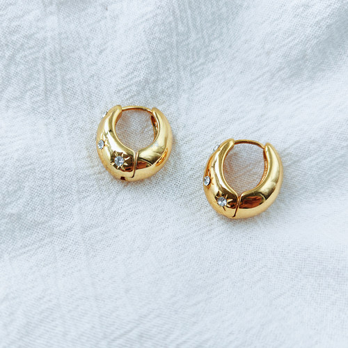 欧美法式风耳环女轻奢小众设计复古金属豆子圆型耳饰耳圈C445