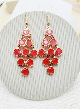 长款中古风耳饰红色凤尾鳞片长款耳环宫廷风耳钩C388