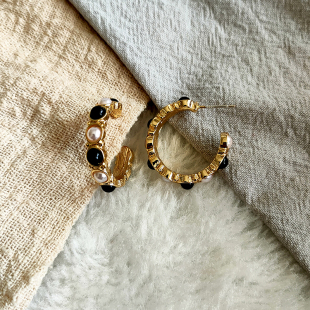 复古小众宫廷港风C字时尚 vintage撞色个性 摩登时髦耳环B333