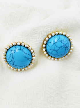 中古风耳饰绿松石耳环独特设计耳钉宫廷风小众百搭耳饰女C172