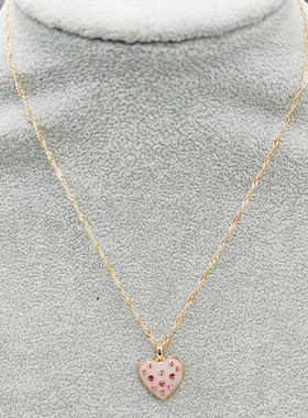 【项链】40CM+6CM延长项链时尚个性百搭锁骨链粉色爱心配饰H034