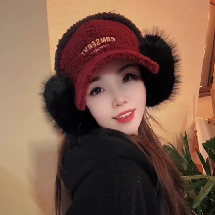羊羔绒鸭舌帽女保暖防寒毛绒耳罩