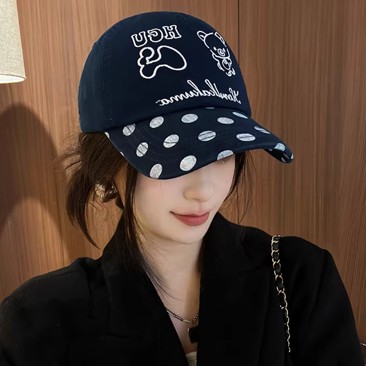 可爱波点小熊棒球帽女遮阳显脸小