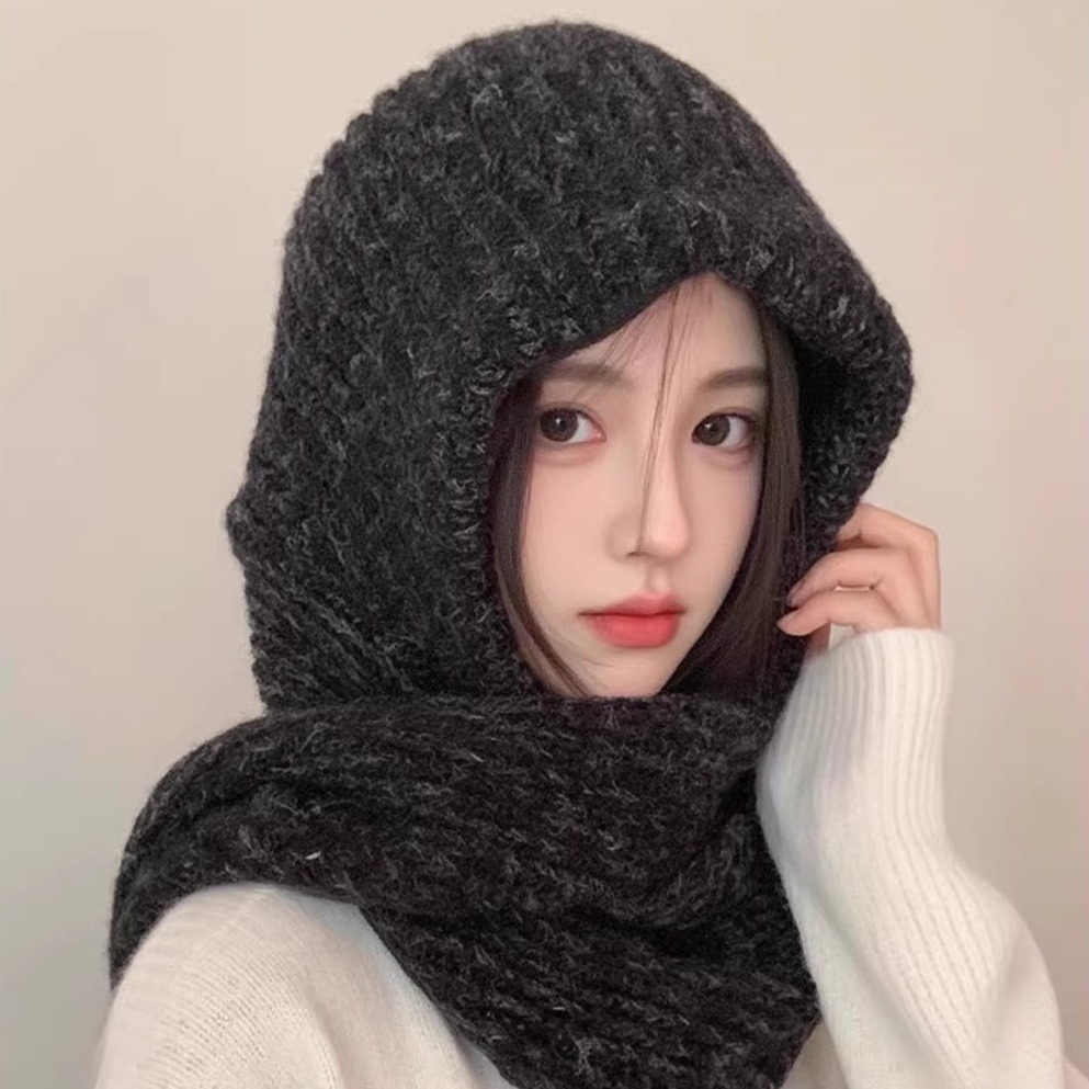 巴拉克拉法针织毛线帽女冬季围脖一体保暖护耳套头帽骑行防寒冷帽