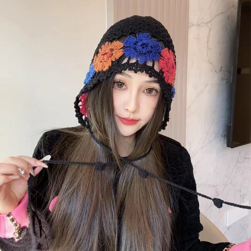 包头帽彩色镂空花朵时尚