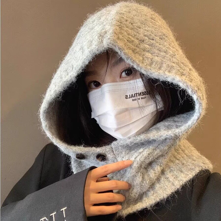 巴拉克拉法围脖一体针织帽护耳帽