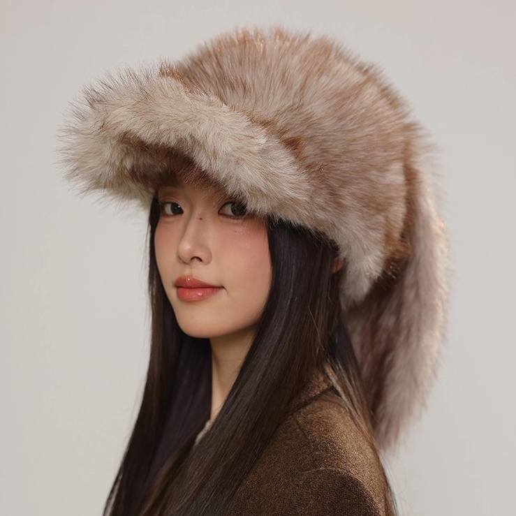 可爱兔耳毛绒鸭舌帽女冬保暖护耳