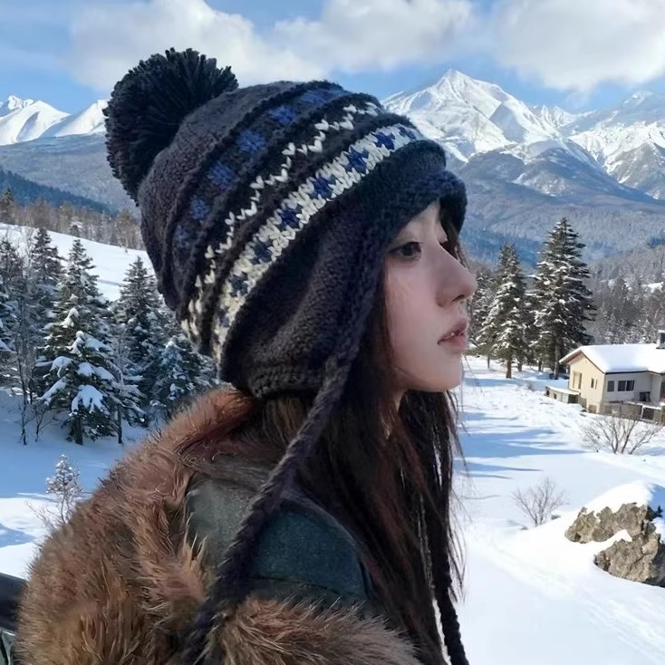 费尔岛风提花针织雷锋帽保暖护耳