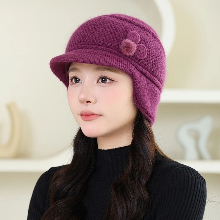新款防寒针织帽中老年妈妈护耳帽