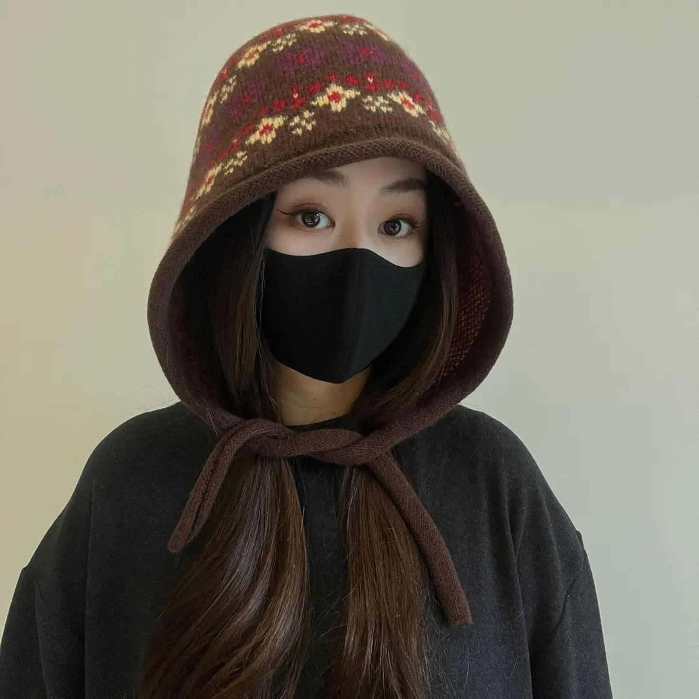 加大费尔岛提花羊毛保暖针织帽女