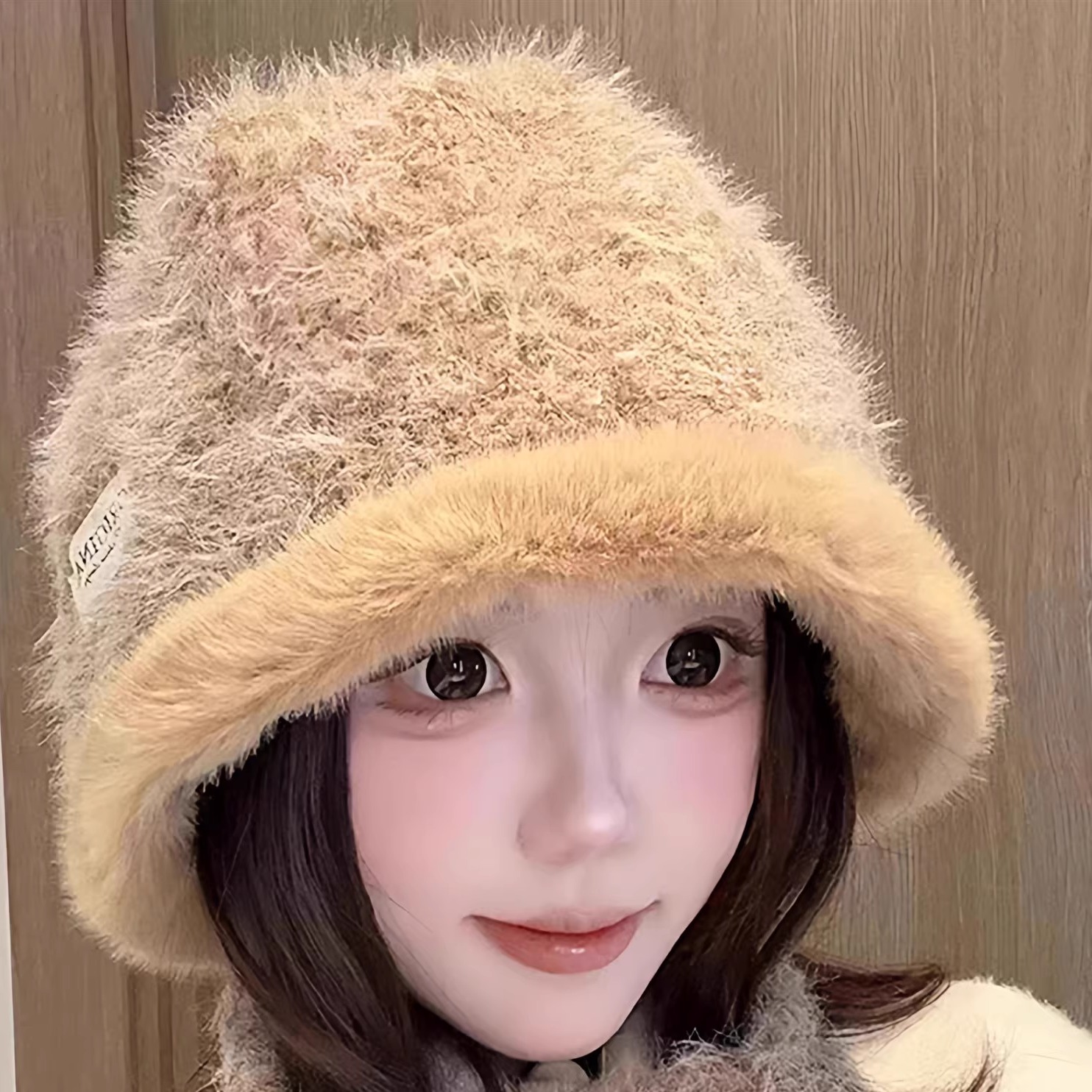 韩版氛围感毛绒渔夫帽保暖护耳帽