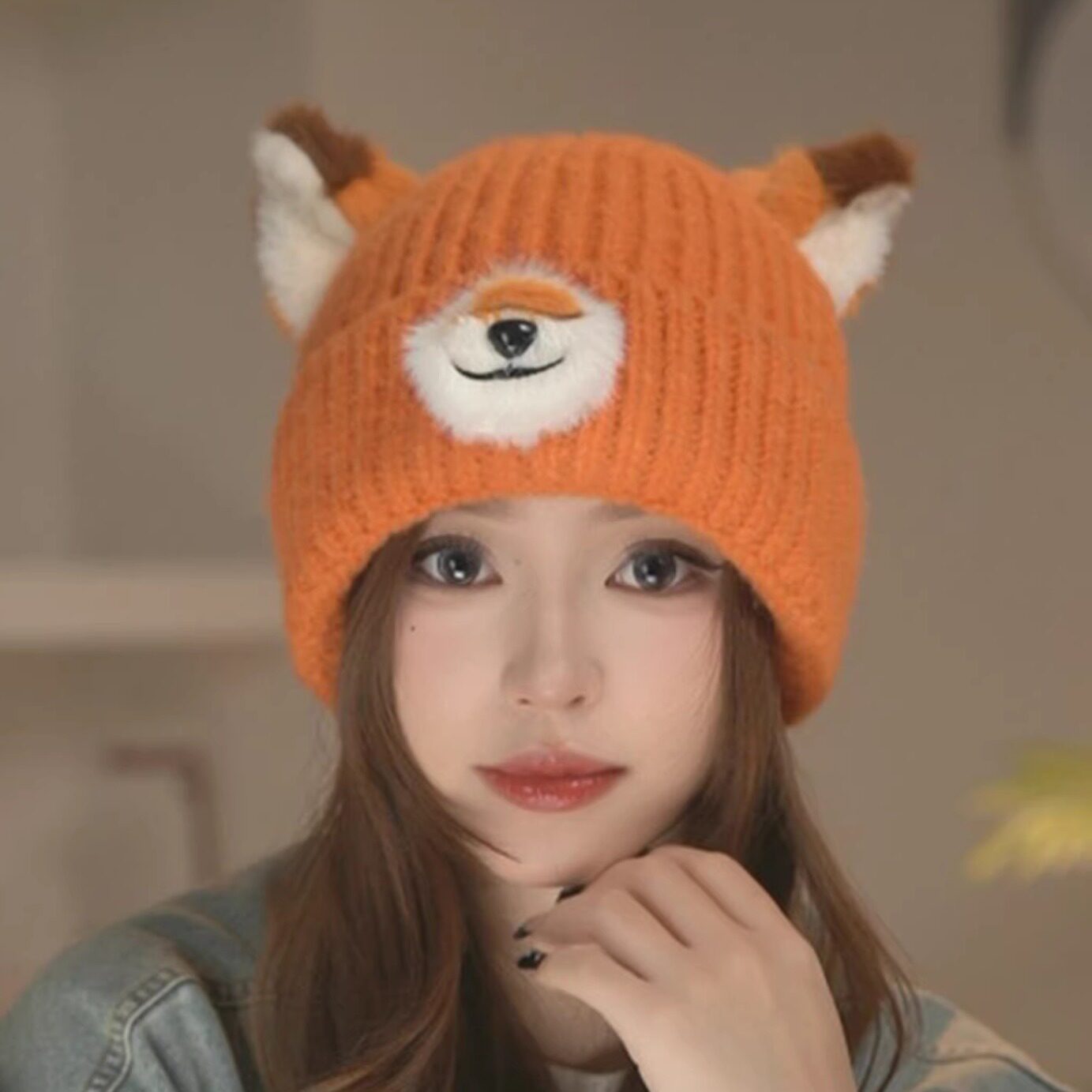 可爱卡通小狐狸针织帽女秋冬保暖