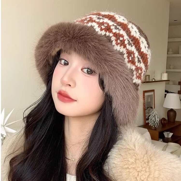 费尔岛风提花加绒针织渔夫帽子女2025新款秋冬季加厚保暖盆帽护耳,服饰配件/皮带/帽子/围巾,帽子,淘宝优惠券,粉丝福利购,淘宝优惠卷