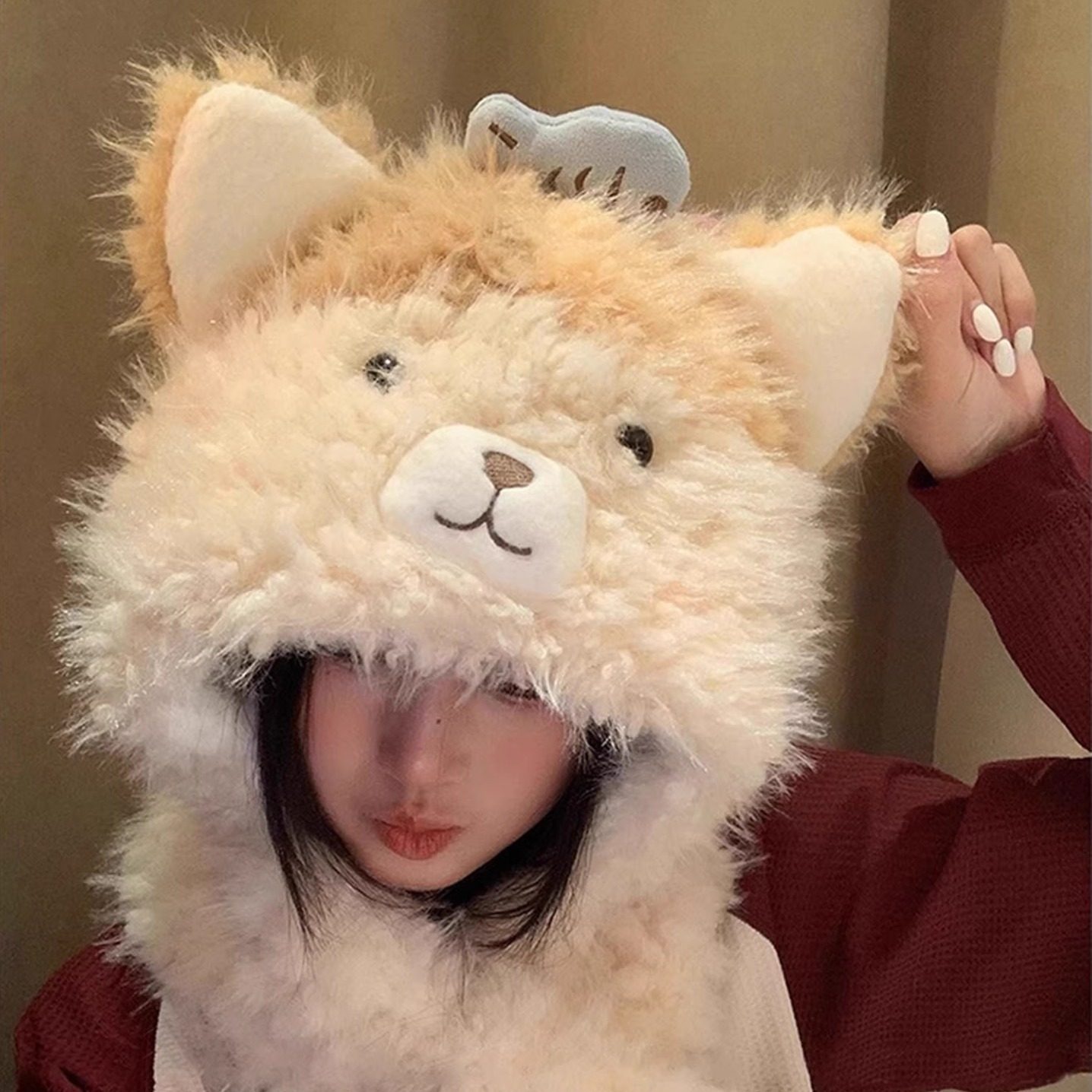 日系可爱猫耳毛绒帽保暖加厚护耳