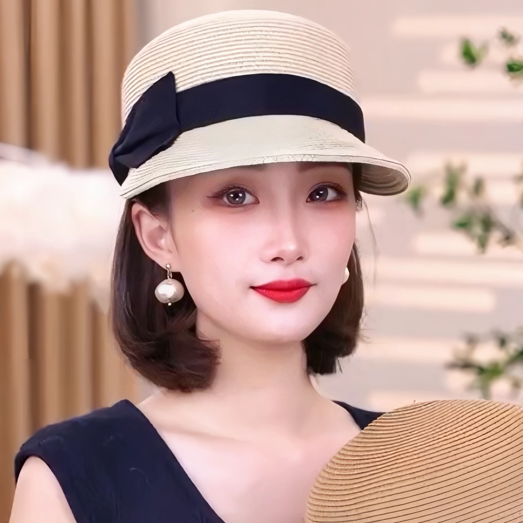 蝴蝶结草编鸭舌帽防晒透气显脸小