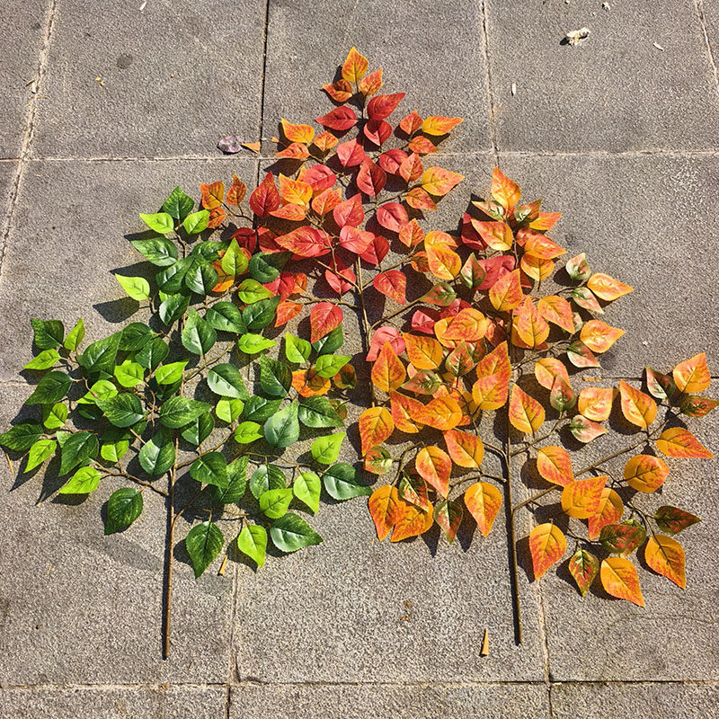 仿真乌桕叶单支假树叶大树枯树枝装饰红黄绿色塑料假树叶子乌桕叶