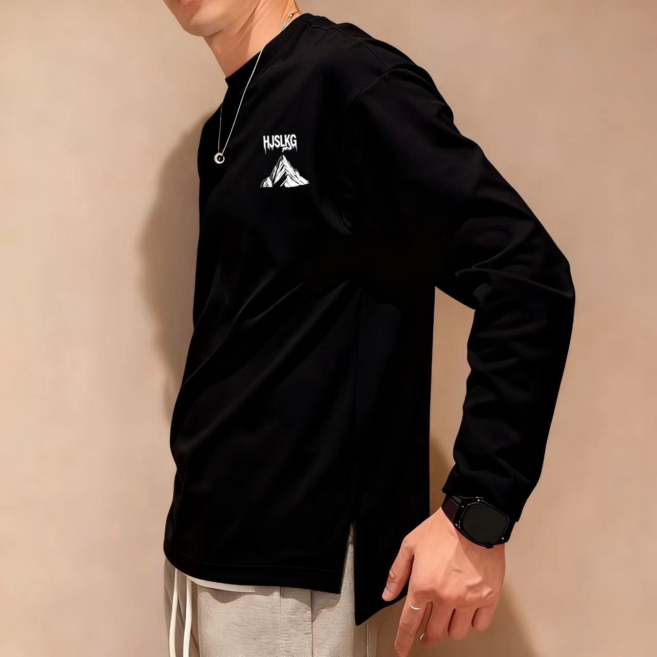 品牌捡漏开衩纯棉长袖t恤男士