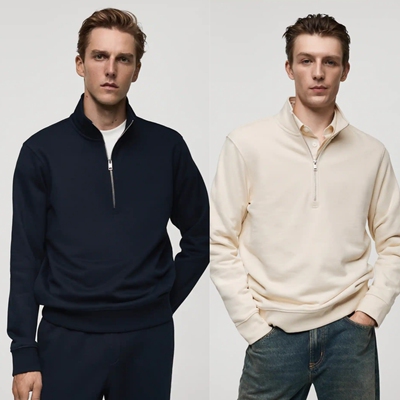 外贸男士高克重透气春秋款长袖水洗棉圈半拉链套头立领卫衣8818