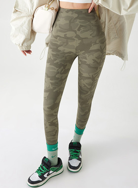 h2901迷彩鲨鱼裤新款百搭时尚芭比裤春秋高腰收腹打底裤现货