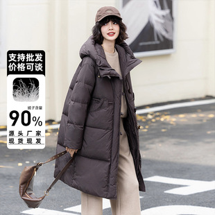 平湖韩版女士中长款羽绒服2025年冬季新款时尚百搭休闲连帽90