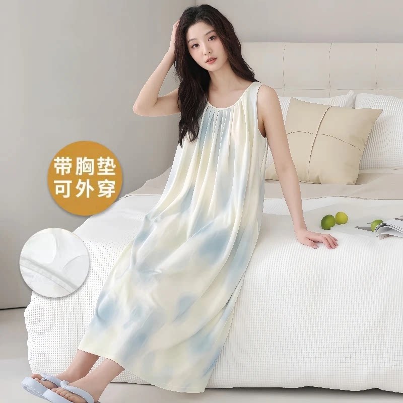 睡裙女款夏季背心带胸垫防凸点女士夏天可外穿无袖连衣裙2026新款图片