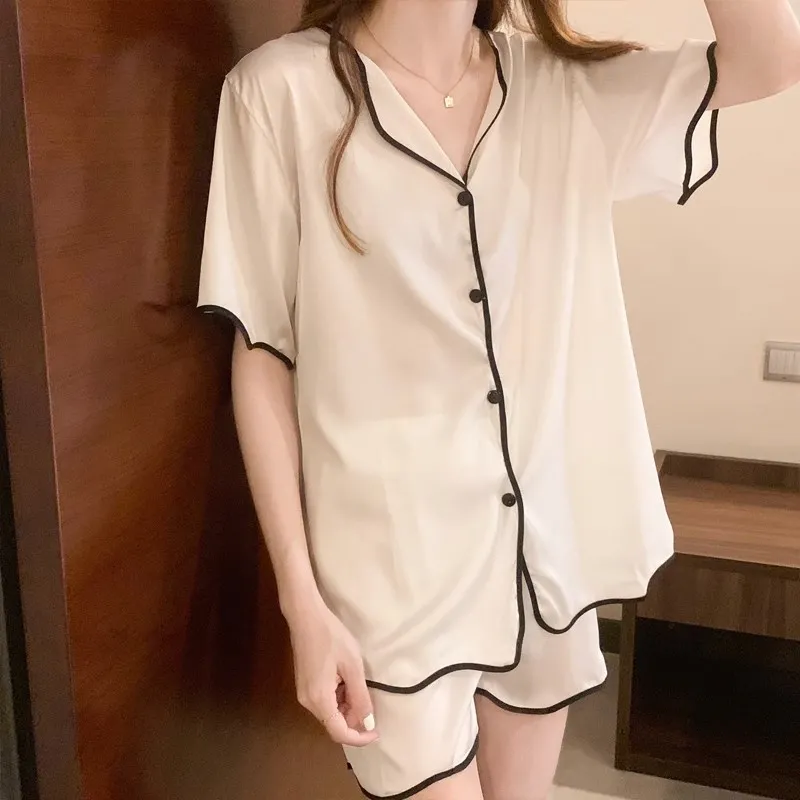 睡衣女款夏季薄款牛奶丝新款短款短袖简约学生宽松大码家居服女套