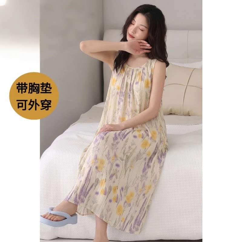 睡裙女款夏季背心带胸垫防凸点女士夏天可外穿无袖连衣裙2026新款图片