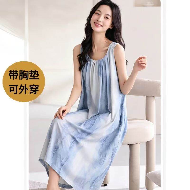 睡裙女款夏季背心带胸垫防凸点女士夏天可外穿无袖连衣裙2026新款图片