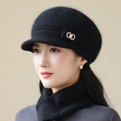 兔毛鸭舌帽子女秋冬季加厚保暖