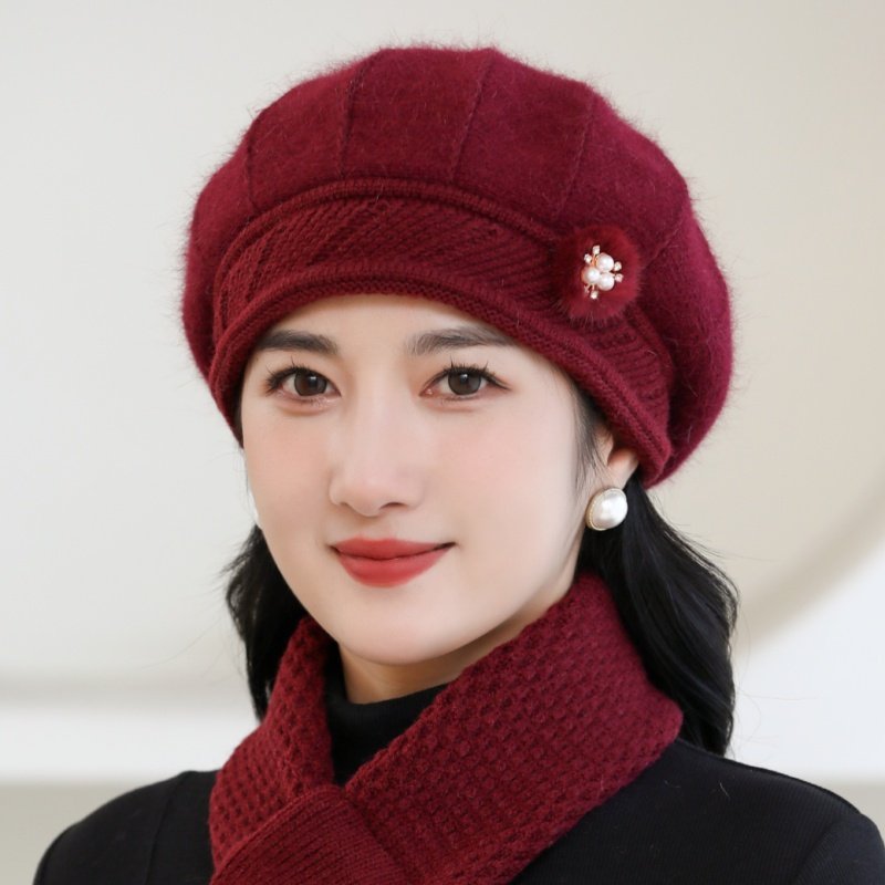 中老年人兔毛帽子女秋冬天妈妈针织毛线帽加厚保暖防寒包头贝雷帽