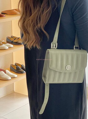 minitmute休闲复古纯色单肩包吊带斜挎包方形条纹 韩国小众设计师