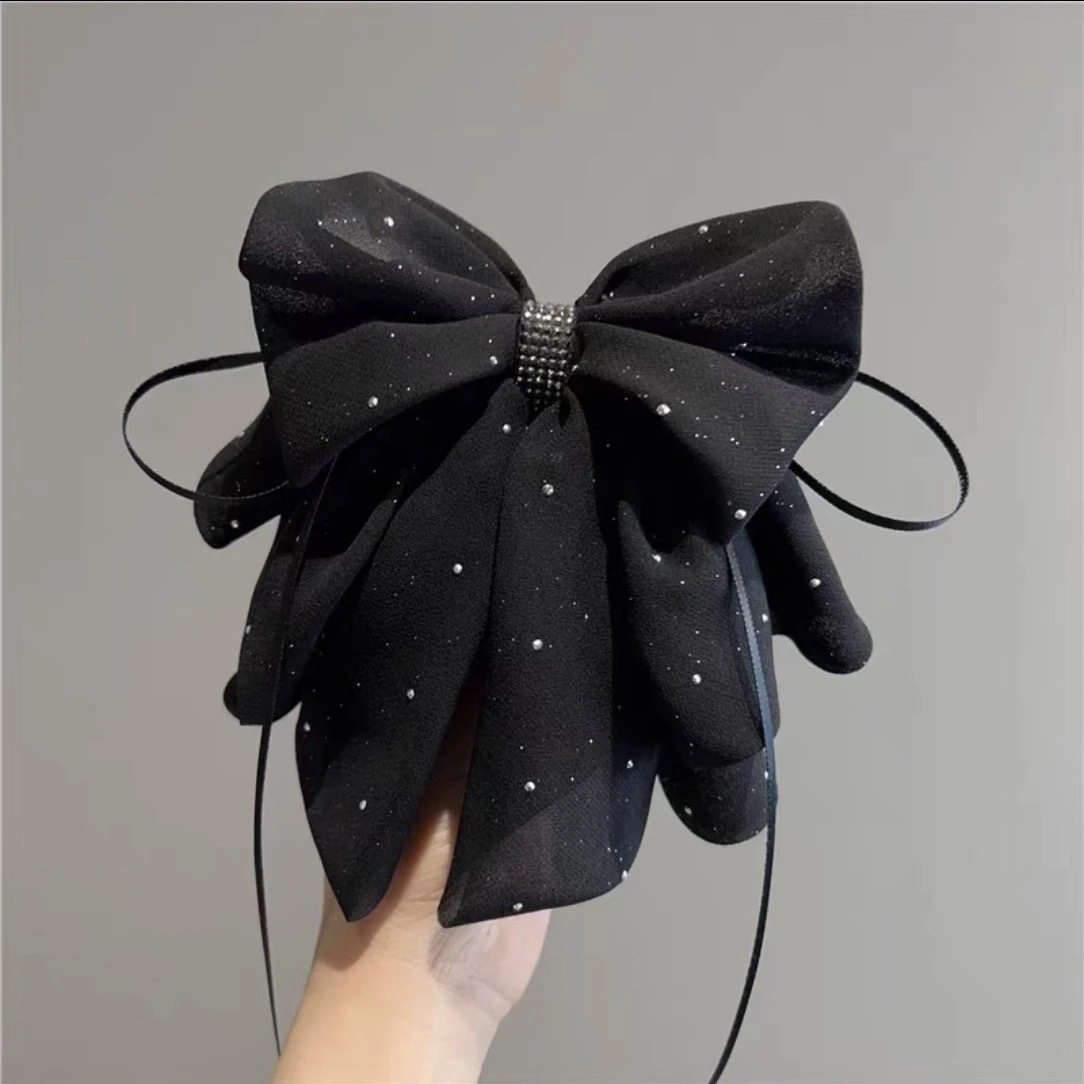 香妃恋人气质新款缎面星空碎钻蝴蝶结马尾抓夹后脑勺盘发半扎抓夹