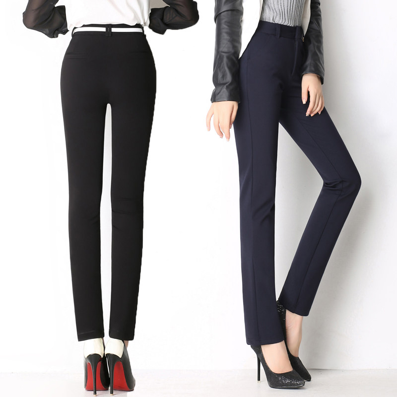 春秋大码女裤胖mm韩版职业弹力西裤200斤高腰直筒加肥加大休闲裤